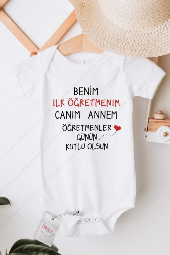 İlk Öğretmenim Canım Annem Hediyenza Özel Tasarım Bebek Zıbın Pamuklu Çıtçıtlı Body Bebek Hediye ürün görseli 1
