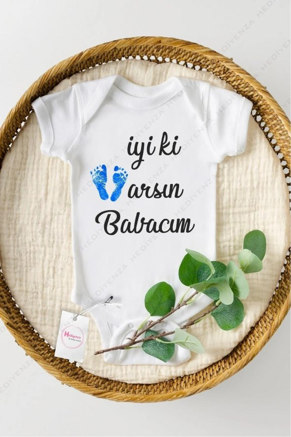 İyi ki Varsın Babacım Hediyenza Özel Tasarım Bebek Zıbın Pamuklu Çıtçıtlı Body Bebek Hediye