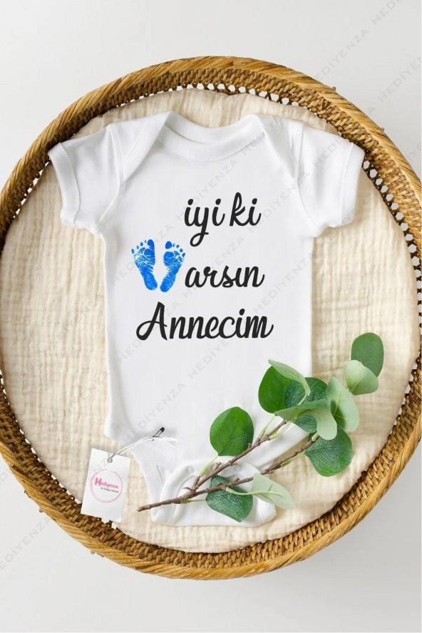 İyi ki Varsın Annecim Hediyenza Özel Tasarım Bebek Zıbın Pamuklu Çıtçıtlı Body Bebek Hediye ürün görseli 1