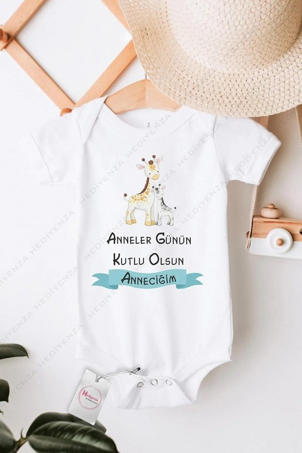 Anneler Günün Kutlu Olsun Anneciğim Mavi Erkek Hediyenza Özel Tasarım Bebek Zıbın Pamuklu Çıtçıtlı Body - 1