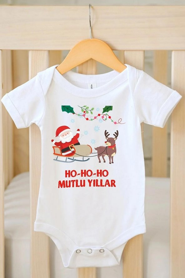 Ho Ho Ho Mutlu Yıllar Hediyenza Özel Tasarım Bebek Zıbın Pamuklu Çıtçıtlı Body Bebek Hediye