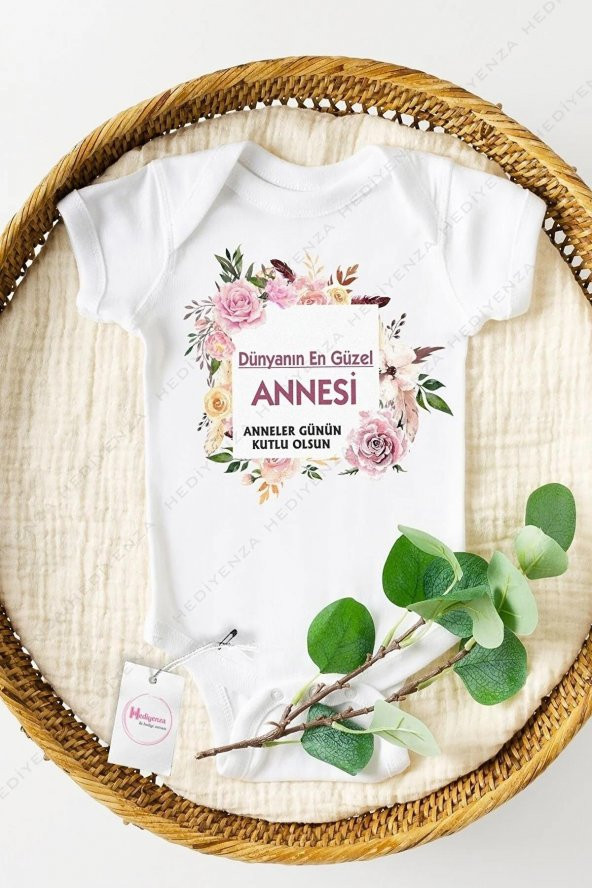 Dünyanın En Güzel Annesi Anneler Günü Hediyenza Özel Tasarım Bebek Zıbın Pamuklu Çıtçıtlı Body