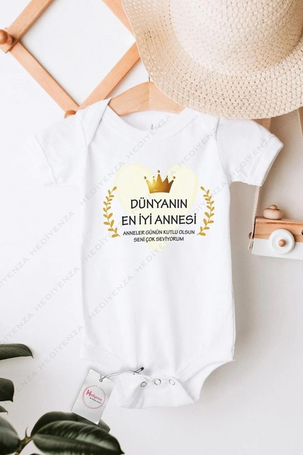 Dünyanın En İyi Annesi Anneler Günü Hediyenza Özel Tasarım Bebek Zıbın Pamuklu Çıtçıtlı Body Bebek Hediye ürün görseli 1