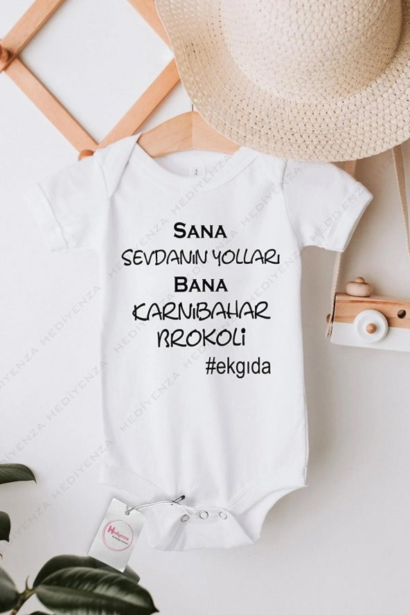 Sana Sevdanın Yolları Bana Karnıbahar Brokoli Hediyenza Özel Tasarım Bebek Zıbın Pamuklu Çıtçıtlı Body ürün görseli 1