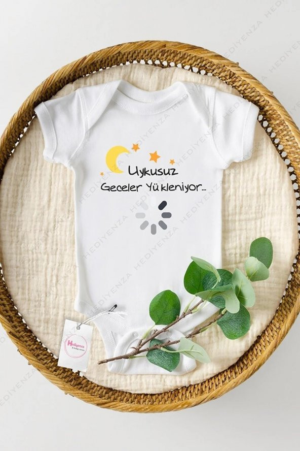 Uykusuz Geceler Yükleniyor Hediyenza Özel Tasarım Bebek Zıbın Pamuklu Çıtçıtlı Body Bebek Hediye - 1