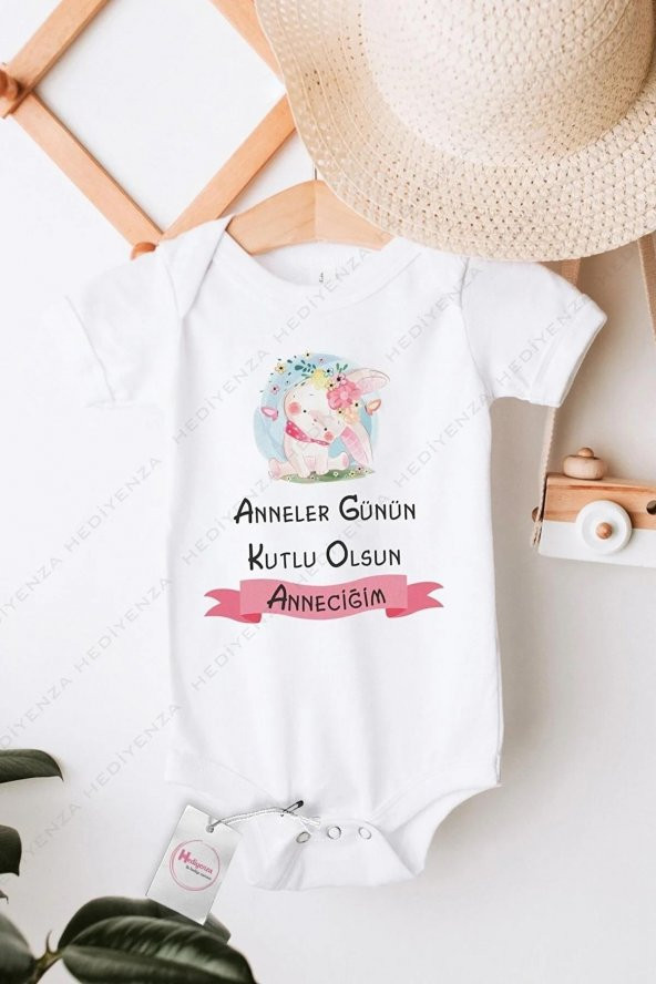 Anneler Günün Kutlu Olsun Anneciğim Pembe Kız Hediyenza Özel Tasarım Bebek Zıbın Pamuklu Çıtçıtlı Body ürün görseli 1