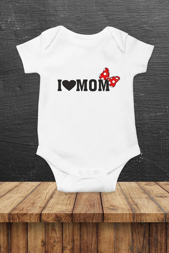 I Love Mom Hediyenza Özel Tasarım Bebek Zıbın Pamuklu Çıtçıtlı Body Bebek Hediye - 1