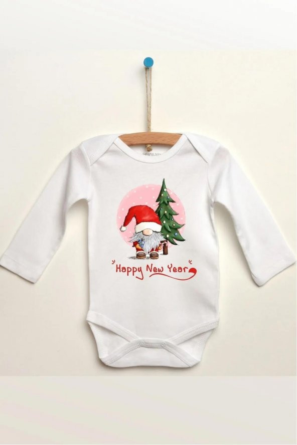 Happy New Year Hediyenza Özel Tasarım Bebek Zıbın Pamuklu Çıtçıtlı Body Bebek Hediye