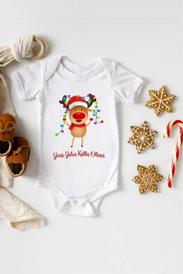 Yeni Yılın Kutlu Olsun Hediyenza Özel Tasarım Bebek Zıbın Pamuklu Çıtçıtlı Body Bebek Hediye ürün görseli 1