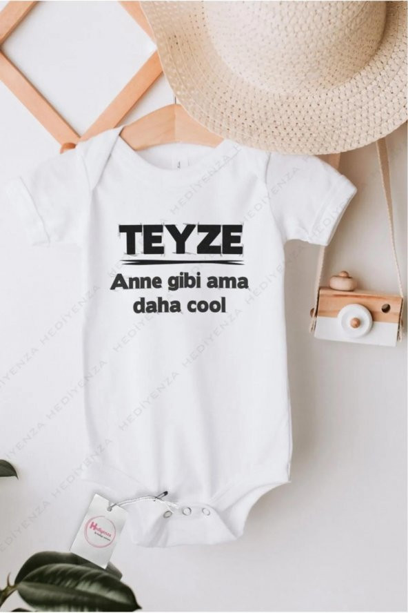 Teyze Anne Gibi Ama Daha Cool 2 Hediyenza Özel Tasarım Bebek Zıbın Pamuklu Çıtçıtlı Body Bebek Hediye