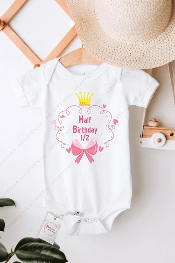 Half Birthday 3 Hediyenza Özel Tasarım Bebek Zıbın Pamuklu Çıtçıtlı Body Bebek Hediye