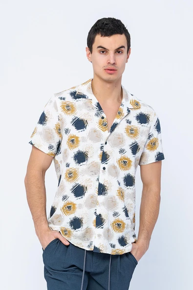 Erkek Desenli Bürümcük Kumaş Apach Yaka Havai Gömlek