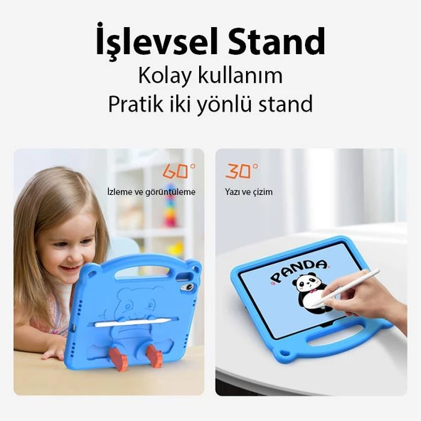 Polham Apple İpad 10.2 İnch 2022 Uyumlu Çocuklar İçin Darbe Emici Tablet Kılıf, Kulplu, Kalem Yerli - 8
