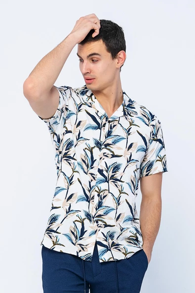 Erkek Desenli Bürümcük Kumaş Apach Yaka Havai Gömlek - 11