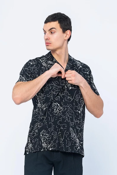 Erkek Desenli Bürümcük Kumaş Apach Yaka Havai Gömlek - 3