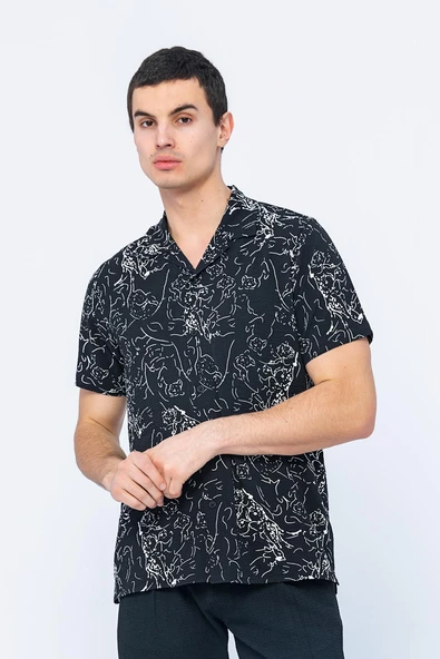 Erkek Desenli Bürümcük Kumaş Apach Yaka Havai Gömlek - 4