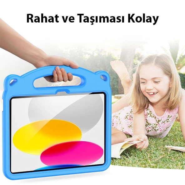 Polham Apple İpad 10.2 İnch 2022 Uyumlu Çocuklar İçin Darbe Emici Tablet Kılıf, Kulplu, Kalem Yerli - 9