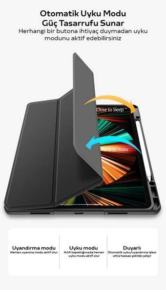 Polham iPad 10.2 2022 Tablet Kılıfı, Manyetik Standlı, Uyku Modlu,Kalem Yerli ve Stanlı Tablet Kılıf - 8