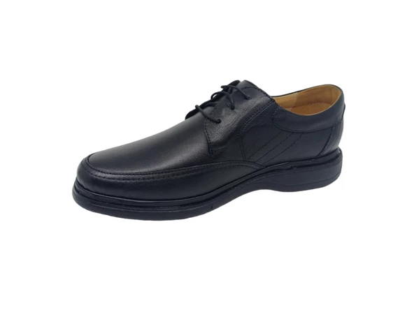 Zerhan Erkek Siyah Bağcıklı Hakiki Deri Poli Taban Ayakkabı - Resim 3