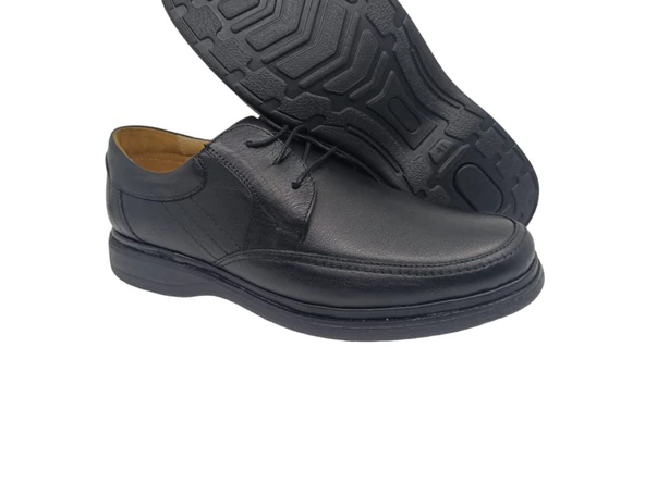 Zerhan Erkek Siyah Bağcıklı Hakiki Deri Poli Taban Ayakkabı - Resim 4