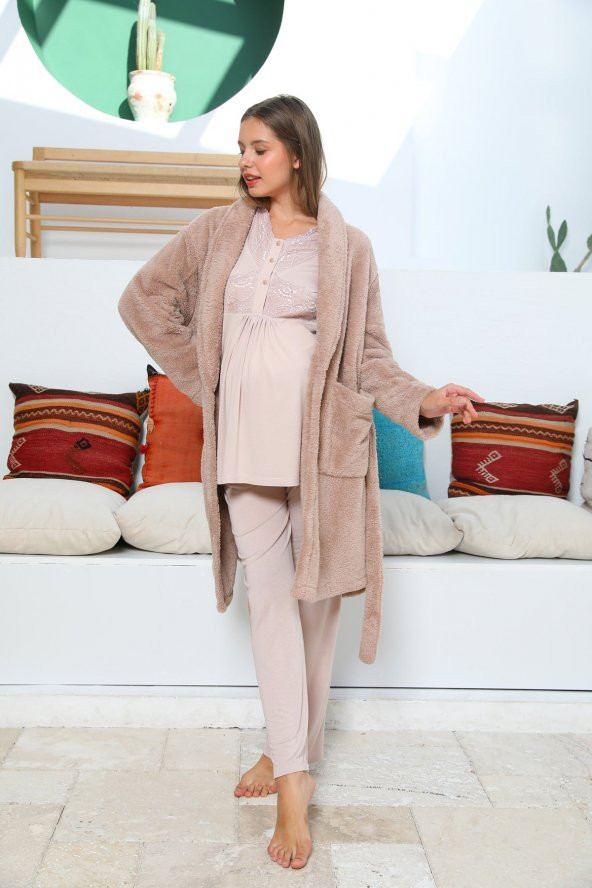 MOMMYSH® 55701 Beauty Welsoft Sabahlıklı Dantel Detaylı Lohusa Pijama Takımı