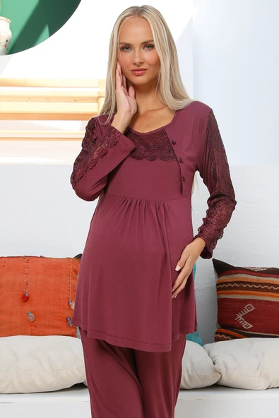 Lohusasepeti MOMMYSH® 55303 Elegance Dantel Kollu Lohusa Pijama Takımı - 4