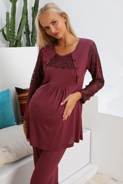 Lohusasepeti MOMMYSH® 55303 Elegance Dantel Kollu Lohusa Pijama Takımı - 3