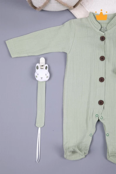 Müslin Emzik Askılı Bebek Tulum Unisex 1094 - 9