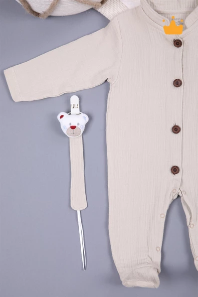 Müslin Emzik Askılı Bebek Tulum Unisex 1094 - 3