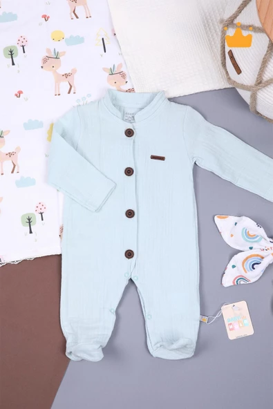 Müslin Patikli Bebek Tulum Unisex 1087 - 5