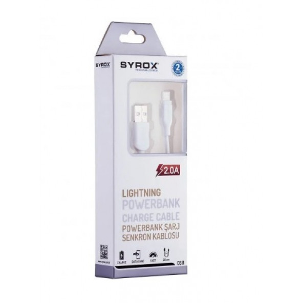 Syrox 2.0A iPhone Lightning Powerbank & Data Kablosu 0.25M C68