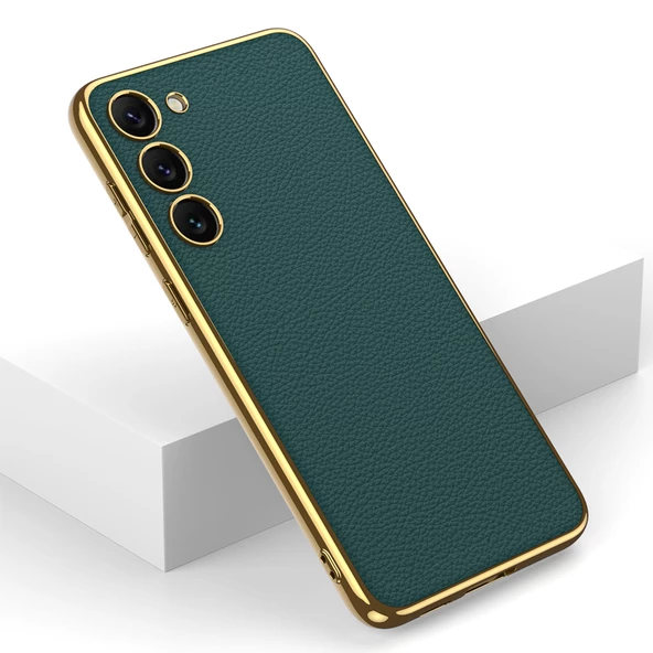 Galaxy S23 Kılıf Deri Görünümlü Kenarları Elektroplating Kaplama Zore Fizyon Kılıf - Resim 7