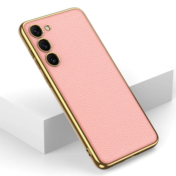 Galaxy S23 Kılıf Deri Görünümlü Kenarları Elektroplating Kaplama Zore Fizyon Kılıf - Resim 9