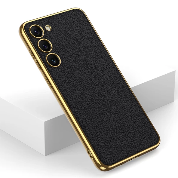 Galaxy S23 Kılıf Deri Görünümlü Kenarları Elektroplating Kaplama Zore Fizyon Kılıf - Resim 6