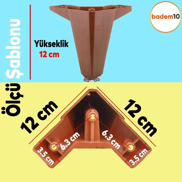 Sedir 6'lı Set Mobilya Tv Ünitesi Çekyat Koltuk Kanepe Destek Ayağı 12 Cm Kahverengi Baza Ayakları - 4