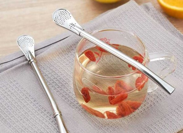 Paslanmaz Çelik Süzgeçli Pipet Kaşık - 2