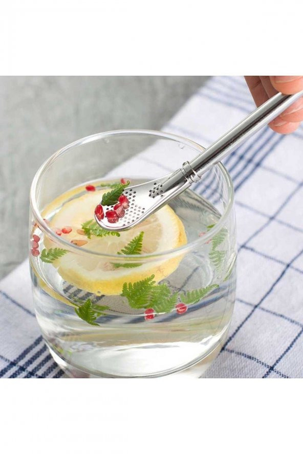 Paslanmaz Çelik Süzgeçli Pipet Kaşık - 4