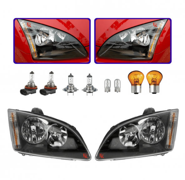 Ford Focus 2 Ön Far Lamba Siyah Zemin Sağ Sol Takım 20052008