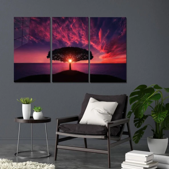 Veraart Doğa 3 lü Set Pleksi Cam Tablo Gün Batımı - 10