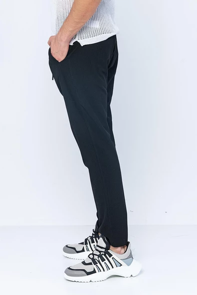 Erkek Regular Fit Fermuarlı ve Bağcıklı Bürümcük Kumaş Rahat Jogger Pantolon - 3