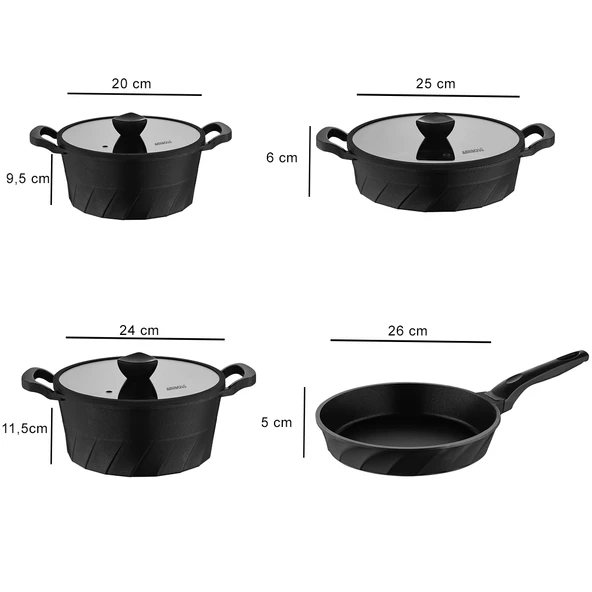 Kuvars 7 Parça Döküm Tencere Tava Seti - Siyah - 5