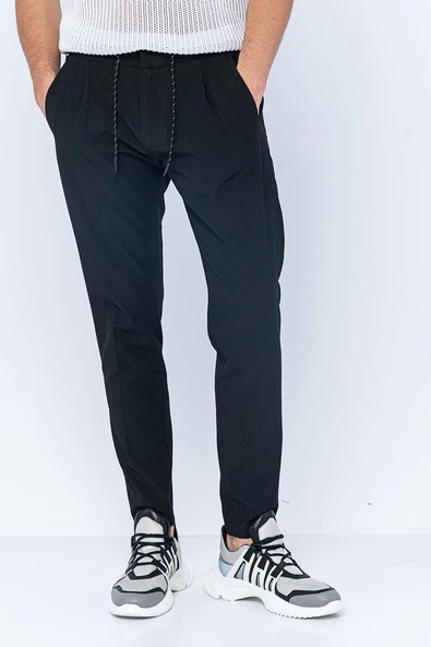 Erkek Regular Fit Fermuarlı ve Bağcıklı Bürümcük Kumaş Rahat Jogger Pantolon - 6