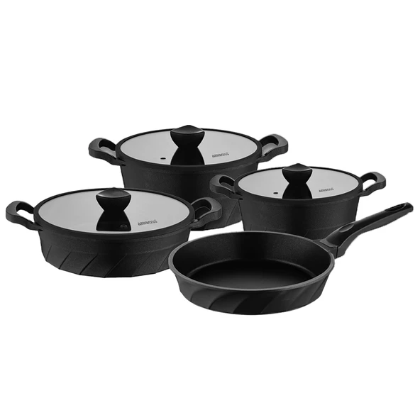 Kuvars 7 Parça Döküm Tencere Tava Seti - Siyah - 2