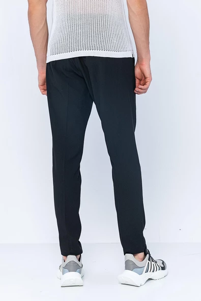 Erkek Regular Fit Fermuarlı ve Bağcıklı Bürümcük Kumaş Rahat Jogger Pantolon - 5