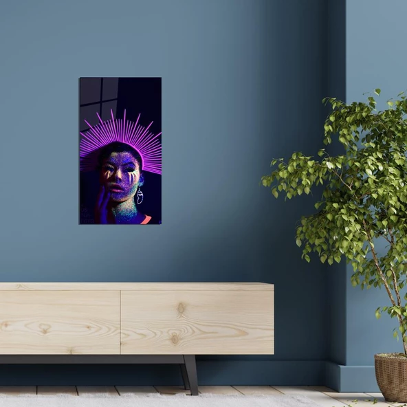 Veraart Kadın Temalı Pleksi Cam Tablo Neon Taç - 4