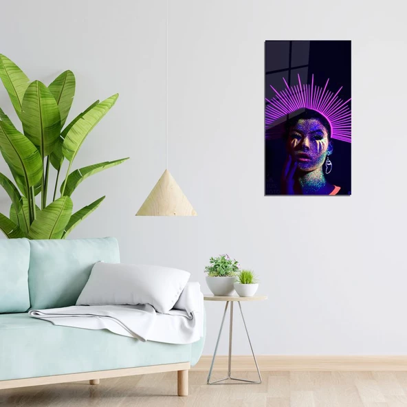 Veraart Kadın Temalı Pleksi Cam Tablo Neon Taç - 5