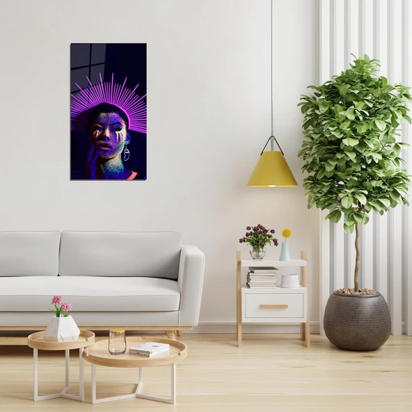 Veraart Kadın Temalı Pleksi Cam Tablo Neon Taç - 11