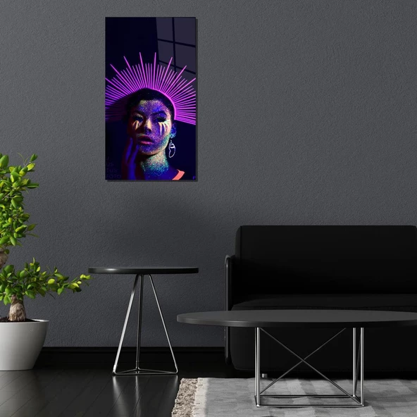 Veraart Kadın Temalı Pleksi Cam Tablo Neon Taç - 2