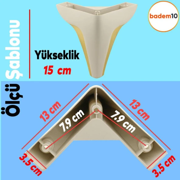 Endülüs Mobilya Kanepe Sehpa TV Ünitesi Baza Koltuk Ayağı Krem Renk 15 cm Ayak - Resim 3