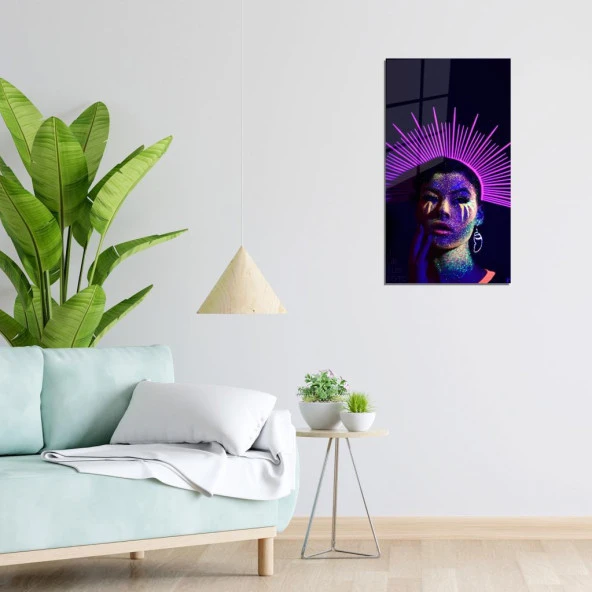 Veraart Kadın Temalı Pleksi Cam Tablo Neon Taç - 10
